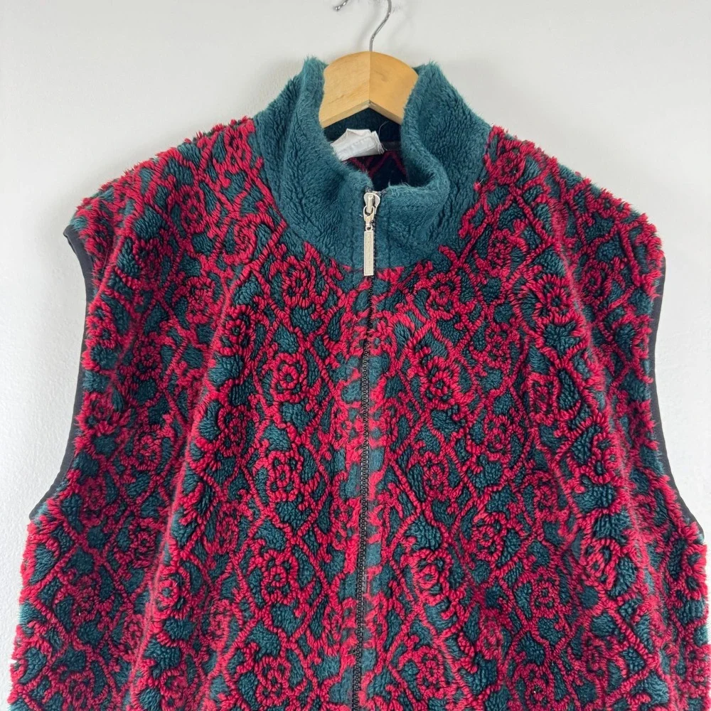 Duffel Outdoor Mens Vintage Fleece Vest Geometric Medallion Green Red 90s‎ Y2K